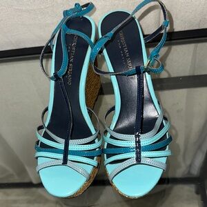 Christian Siriano Teal and Navy Wedge Sandals